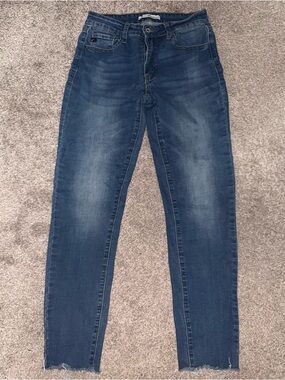 KanCan Dark Blue Skinny Jeans with Washed Accents